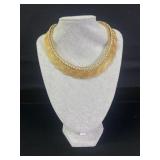 Gold Tone Mesh Collar Necklace w/ Beaded Edge