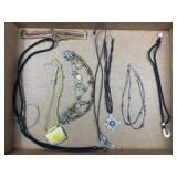Beaded necklaces, large brooch, and more