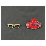 Red Hat and Glasses Brooches