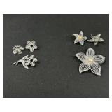 Flower Ear Clips and Brooch Sets