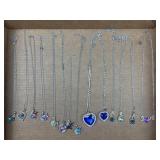 15 Silver Tone Necklaces w/ Gemstone Pendants