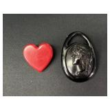 Bakelite Mourning pendant and heart brooch