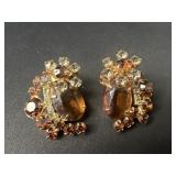 Floral rhinestone clip on earrings