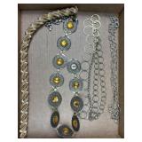 Statement Necklace w/ Amber Tone Stones & Chains