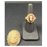 Cameo Ring & Vintage Style Brooch