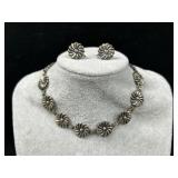 Sterling Silver Floral Necklace & Earring Set