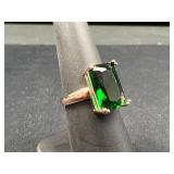 Sterling Silver Green Stone Solitaire Ring
