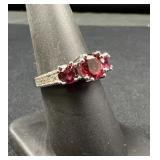 Sterling Silver Ruby Color 3 Stone Ring