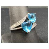 Sterling Silver Blue Heart Wrap Ring