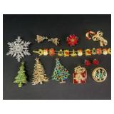 Christmas brooches, earrings, and bracelet