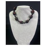 Vintage black & red glass necklace