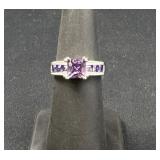 Sterling Silver Amethyst 3 Stone Ring