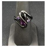Sterling Silver Amethyst Bypass Style Ring