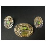 Vintage art deco abalone earring & brooch set