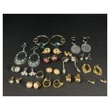 Gold tone dangle and clip on earrings