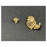 Poodle Dog Brooch and Cupid Pin