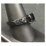 Sterling Silver Black Stone Ring w/ Accents
