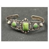 Sterling Silver Green Stone Cuff Bracelet - Small