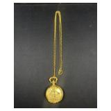 Gold Tone Pocket Watch w/ Train Design & Chain