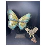 2 Decorative Butterfly Sculptures Metal & Resin