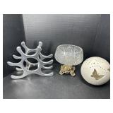 3 Decorative Items incl Crystal Bowl & Rack