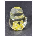 Art Glass Duck Figurine Yellow Accents
