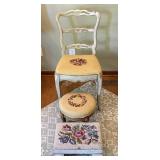 Vintage Needlepoint Chair & 2 Footstools