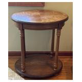 Round Wood End Table with Lower Shelf