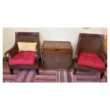 Wicker Armchairs & Storage Chest Set
