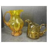 2 Amber Glass Pitchers