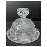 Pressed Glass Covered Butter Dish with Hearts