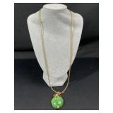 Vintage Green Stone Owl Pendant Necklace