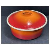 Vintage Red Orange Enamel Covered Pot