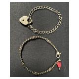 2 Sterling Silver Bracelets with Heart Charms