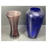 2 Art Glass Vases Cobalt Blue & Amethyst