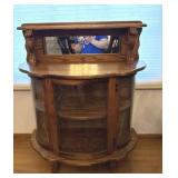 Oak Curio Cabinet with Mirror & Glass Doors