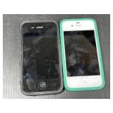 2 Apple iPhones with Protective Cases