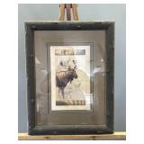 Framed Moose Wildlife Print with Rustic Frame