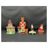 Cast Iron Door Stops, Bank, and Stocking Holder