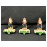 3 Cast Iron Santa Christmas Stocking Hangers