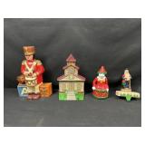 Cast Iron Door Stops, Bank, and Stocking Holder