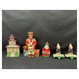 Cast Iron Door Stops, Bank, and 2 Stocking Holder