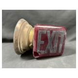 Vintage Art Deco Exit Light w Red Glass Shade