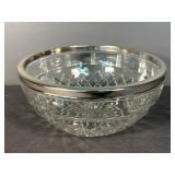Cut Glass Bowl with Silver Tone Rim