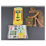 Folk Art Wood Carvings & Cloth Set