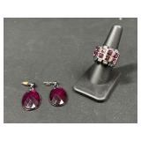 Purple Gem Stone Ring and Earrings