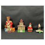 Cast Iron Door Stops, Bank, and Stocking Holder