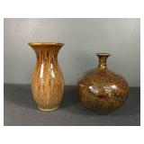 2 Brown Glazed Pottery Vases