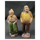Hand Carved Folk Art Man & Woman Figures