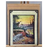 J. Adams Moose Campsite Scene Print